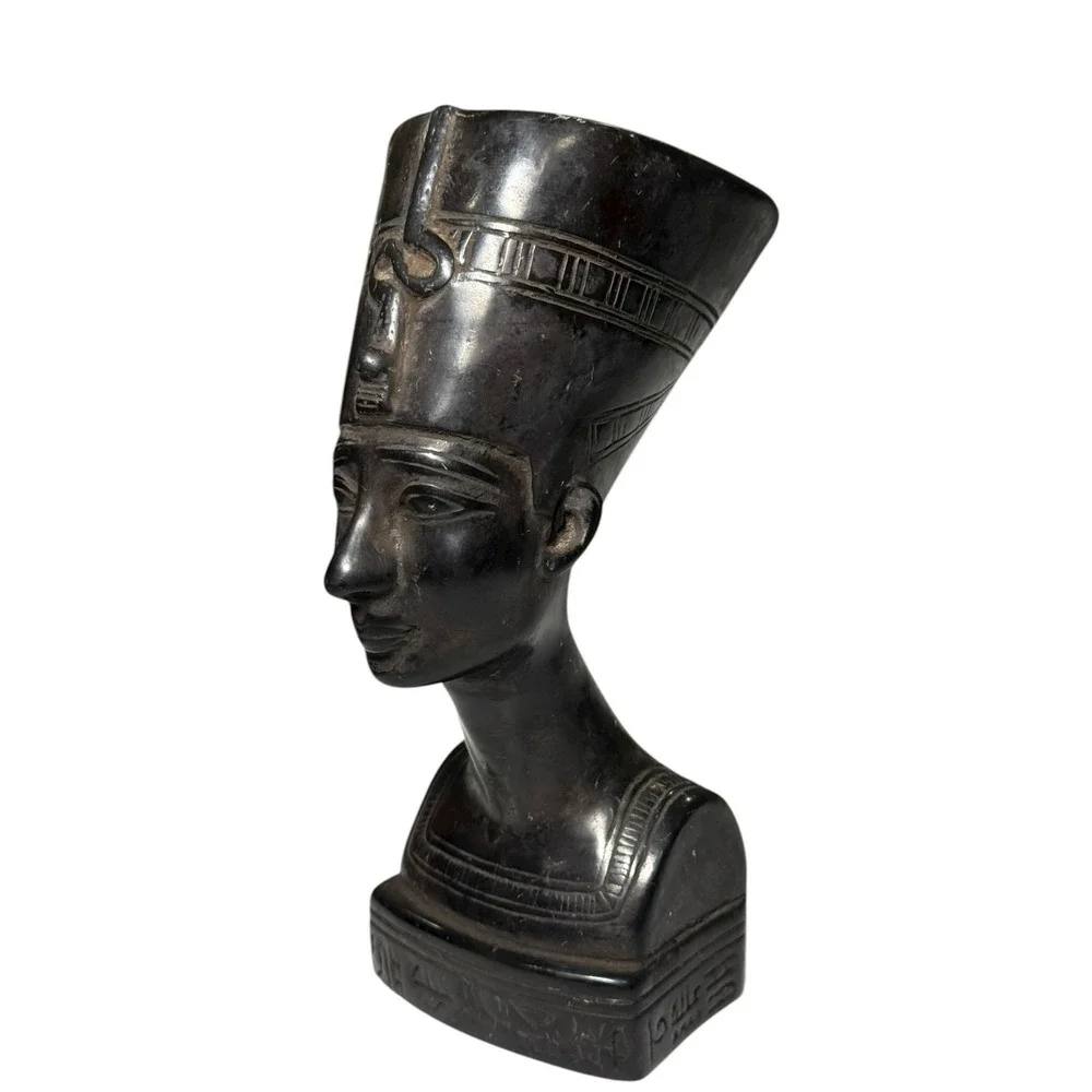 Egyptian Bust Set King Tut Nefertiti Statue Black‎ Stone Hieroglyph Decor